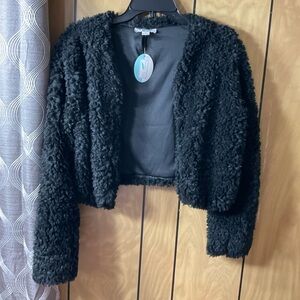 Black Cropped Faux Fur Jacket